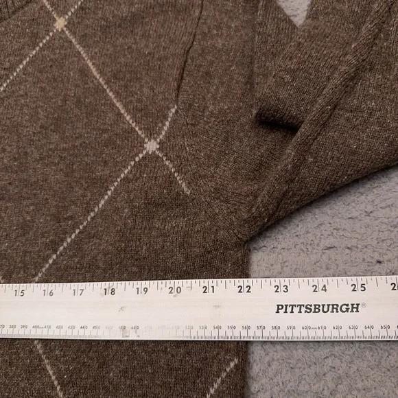 Vintage American Blue 1/4 Zip Sweater Men's Large Argyle Diamond 100% Lambswool - Picture 4 of 6